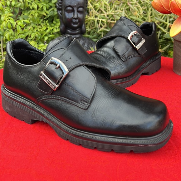 🏴 Dr. Martens MIE Mono Black Monk Strap Vintage Loafers UK 7 - Picture 4 of 17